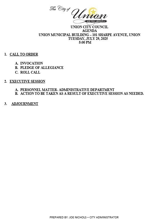Special Called Council Meeting-July 29, 2025
