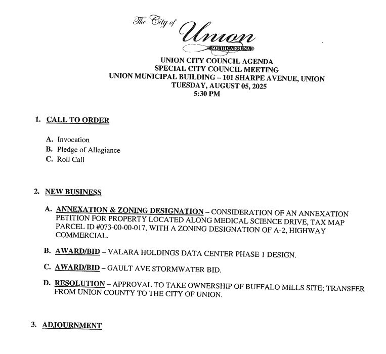 Special Council Meeting Agenda-August 5, 2025
