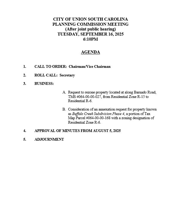 September 16, 2025- Planning Commission Agenda