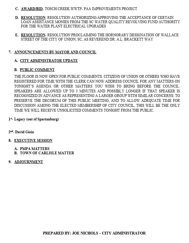 November 18, 2025  Council Meeting Agenda continued