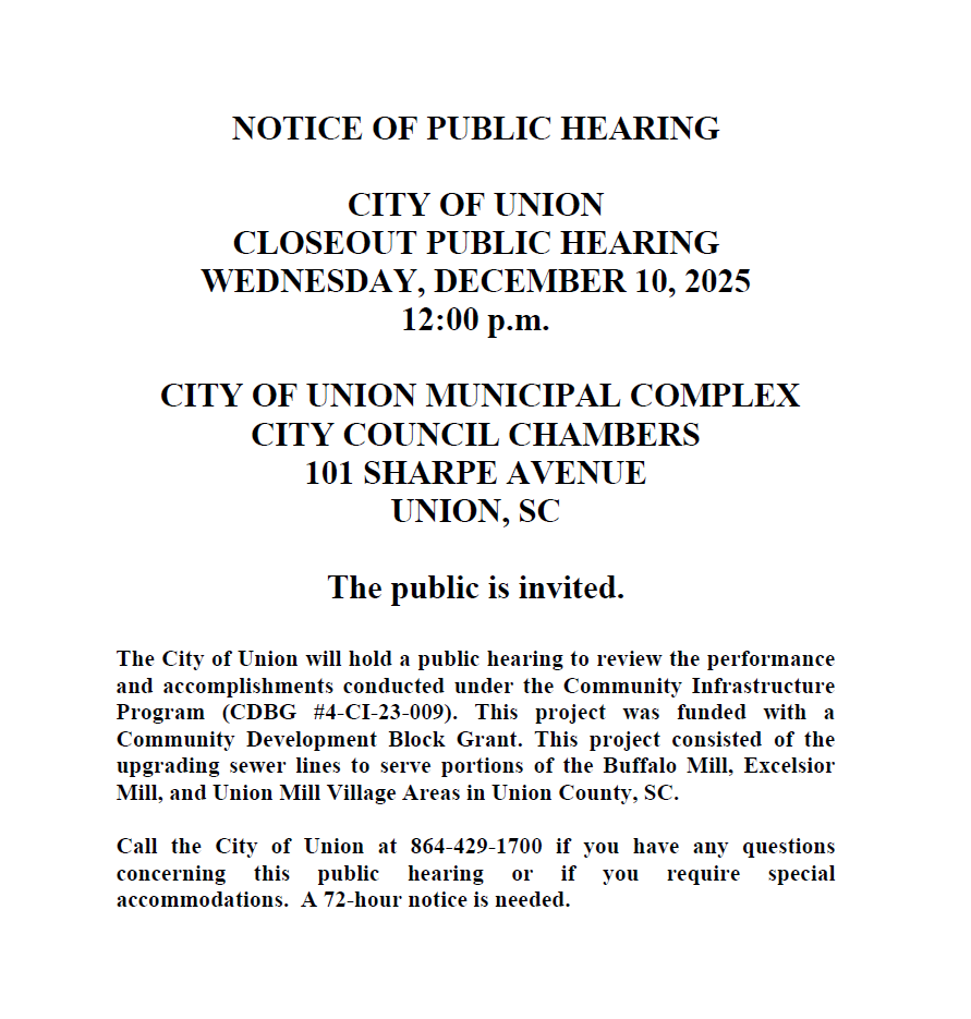 Notice of Public Hearing for December 10, 2025