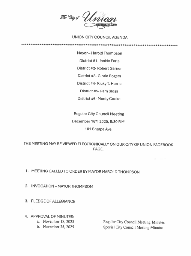 December 16, 2025-Regular Council Meeting Agenda pg 1
