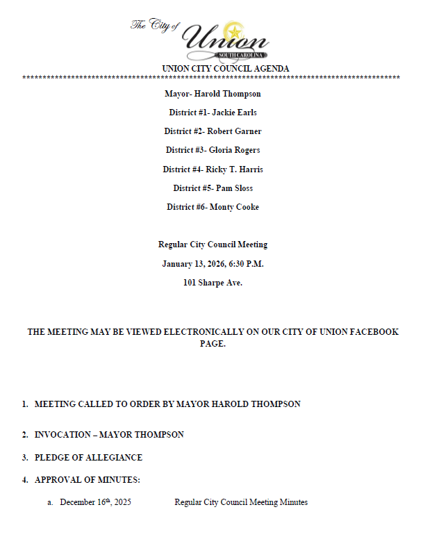 JANUARY 13, 2026-REGULAR COUNCIL MEETING AGENDA PG 1