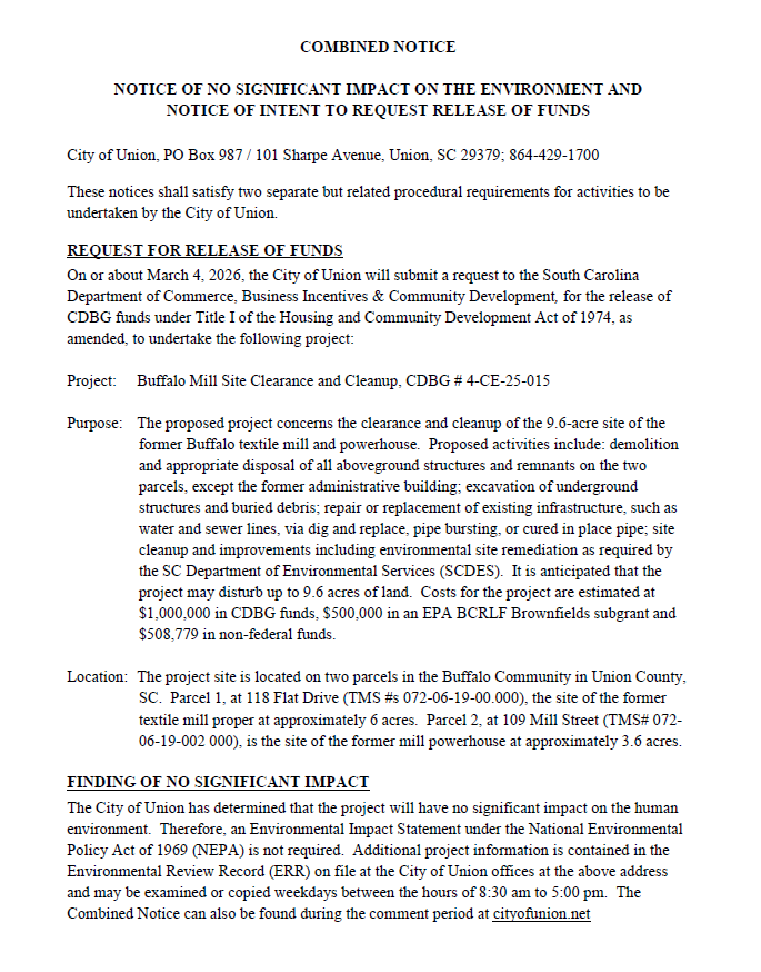 Combined Notice-Former Buffalo Mill Site Clearance pg 1