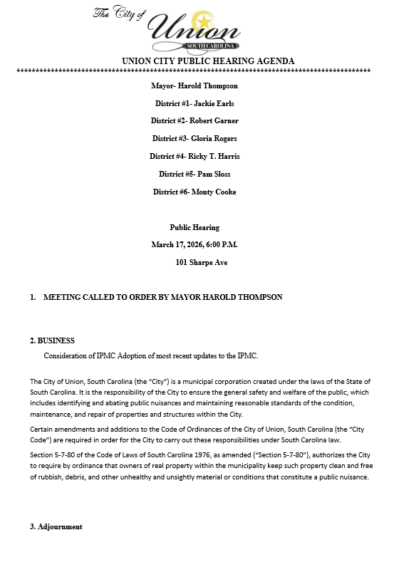 MARCH 17, 2026- PUBLIC HEARING AGENDA
