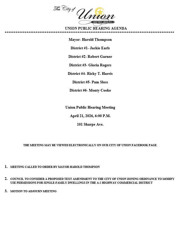 PUBLIC HEARING AGENDA 