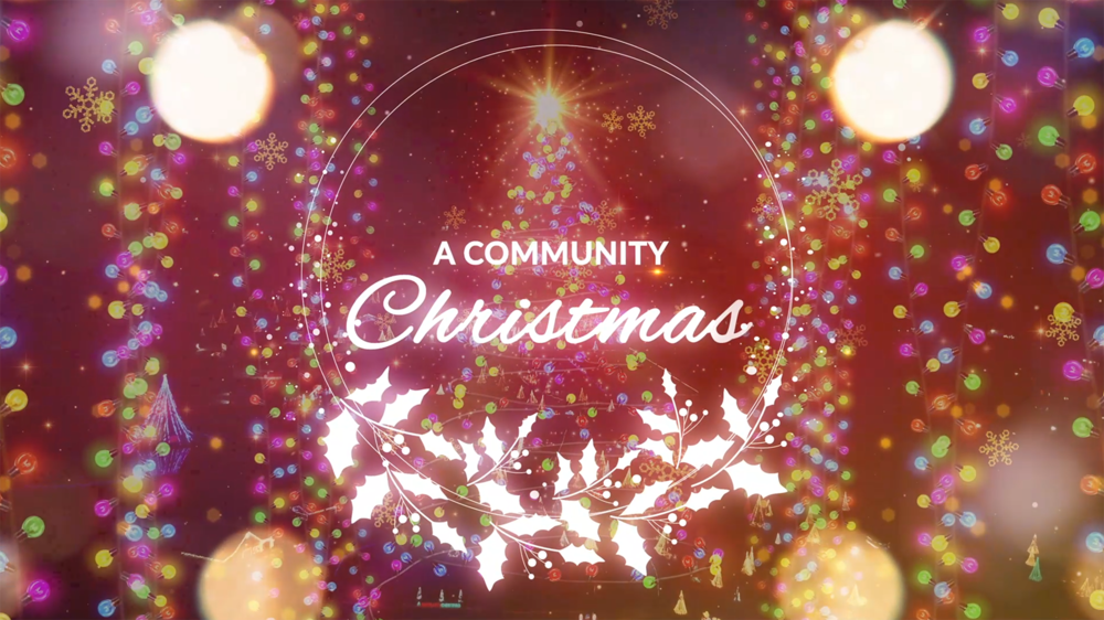 A Commuity Christmas in stylized type on Christmas background