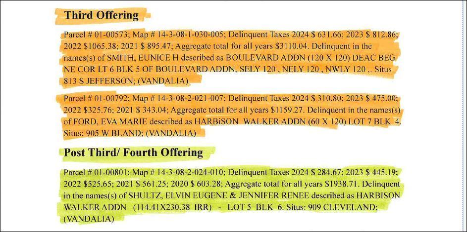 2025 Tax Sale 3rd & 4th offering
