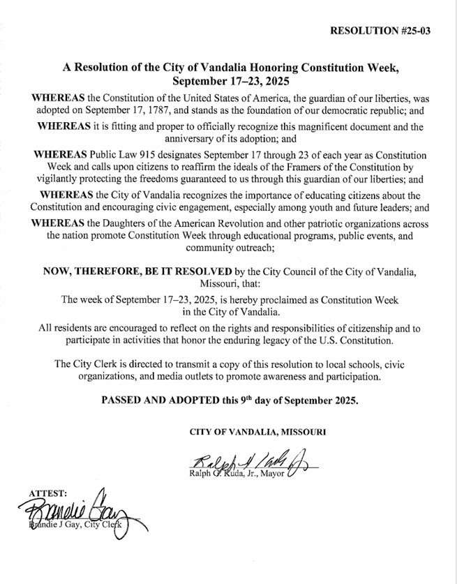 resolution signed by mayor ralph kuda jr