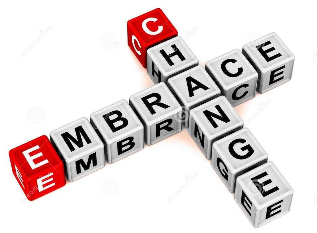 embrace change spelled ou tin blocks with a red letter E and C