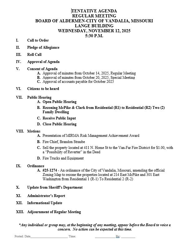 Board of Aldermen November Agenda