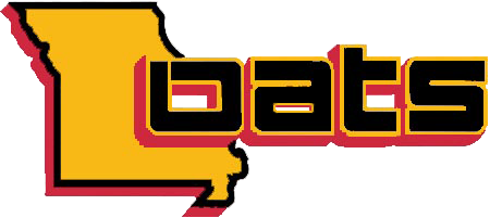 Gold state of Missouri outlines in black and red with oats letters that are black outlined in gold and red