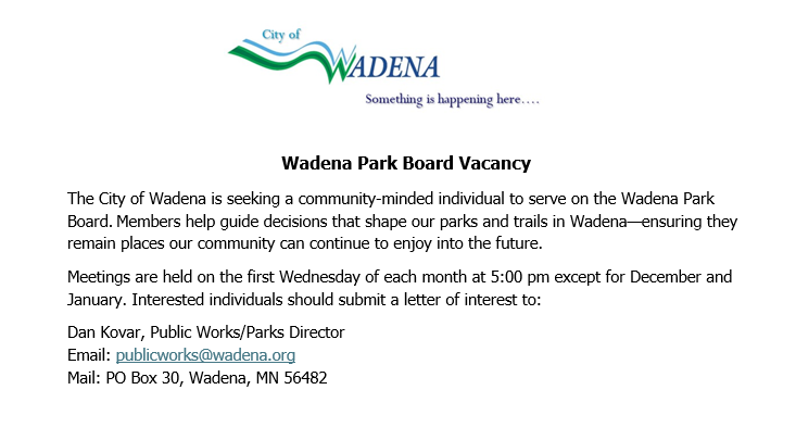 Wadena Park Board Vacancy 2025