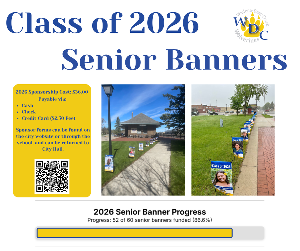 Senior Banners 2026: 52 out of 60 sponsorships have been paid for! We are only in need of 8 more sponsorships! Sponsorships can be paid for at City Hall.