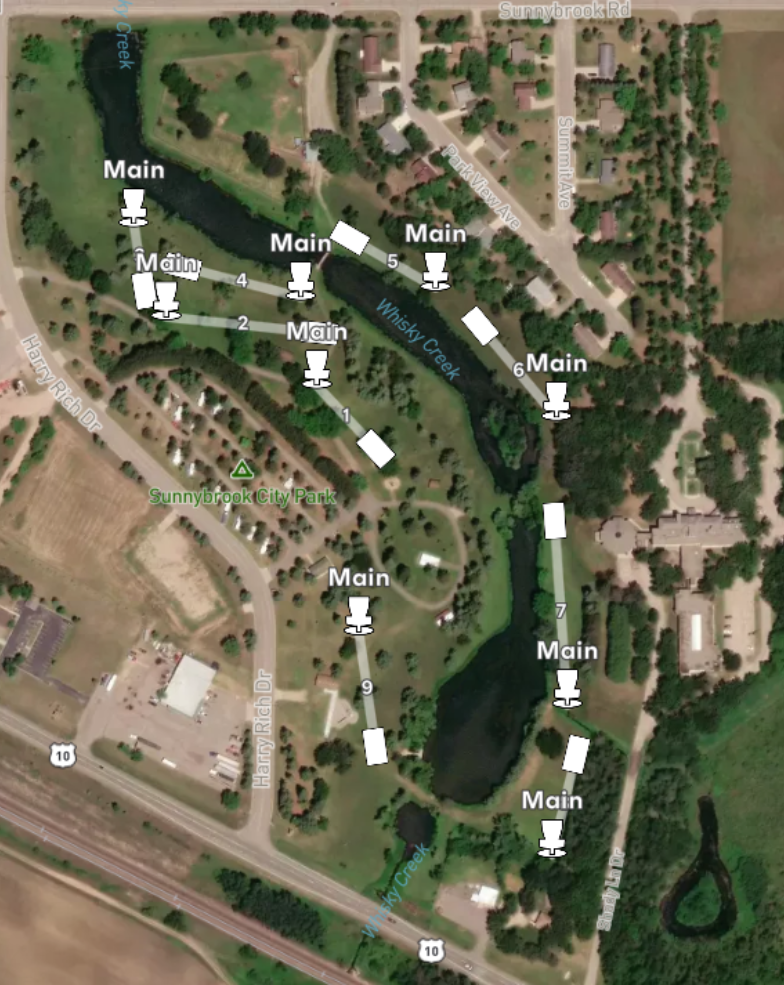 Disc Golf Course layout at Sunnybrook Park