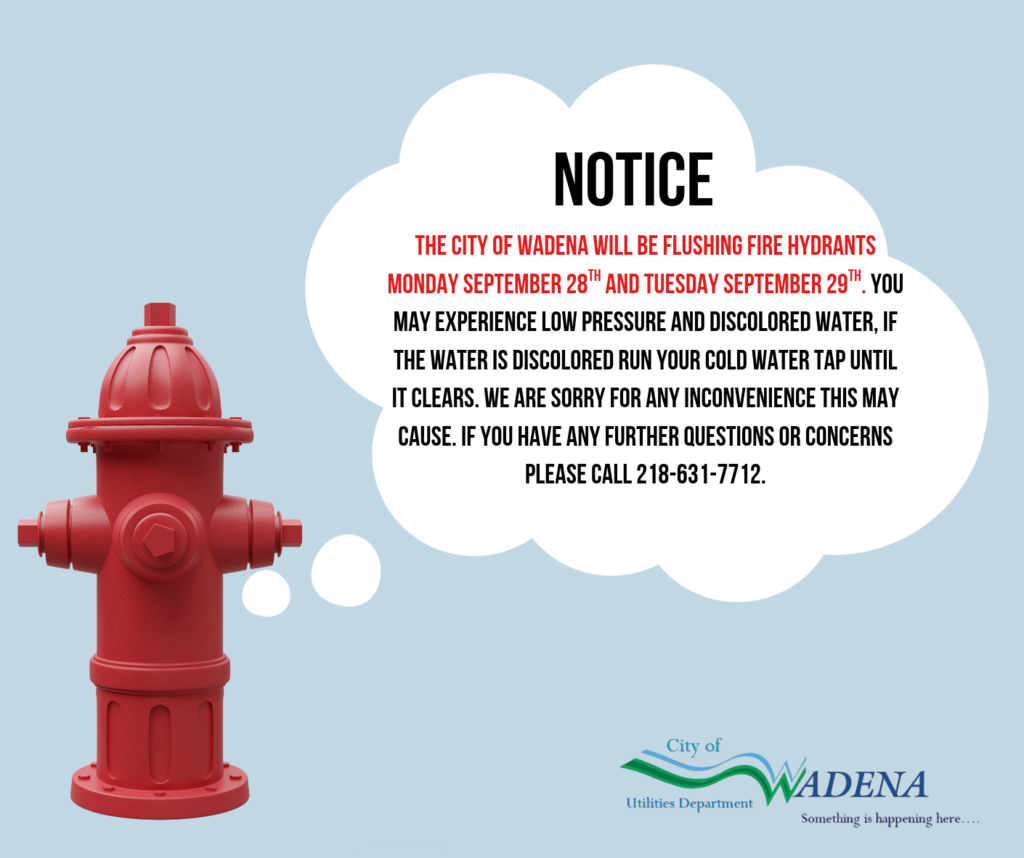 City of Wadena Hydrant Flushing Notice