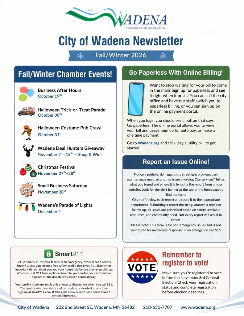 City of Wadena Newsletter Fall / Winter 2026 2