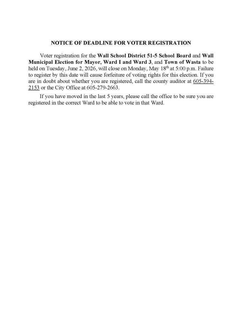 Notice of Deadline for Voter Registration