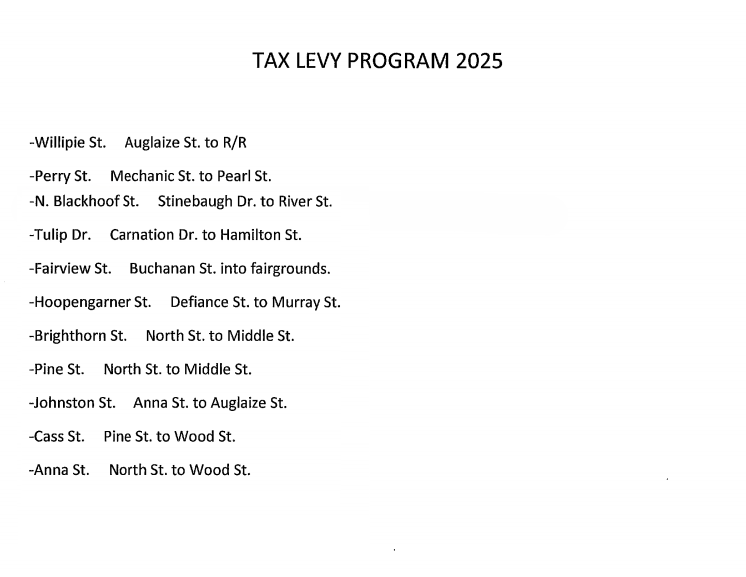 Willipie St, Perry St, Blackhoof St, Tulip Dr, Fairview St, Hoopengarner St, Brighthorn St, Pine St, Johnston St, Cass St, Anna St