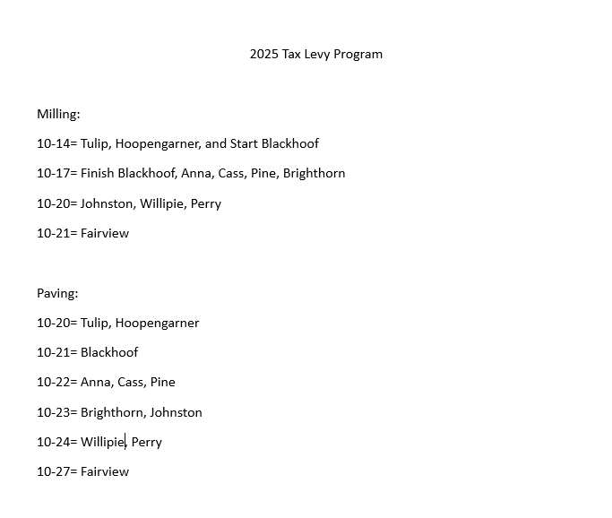 2025 Tax Levy Program Schedule