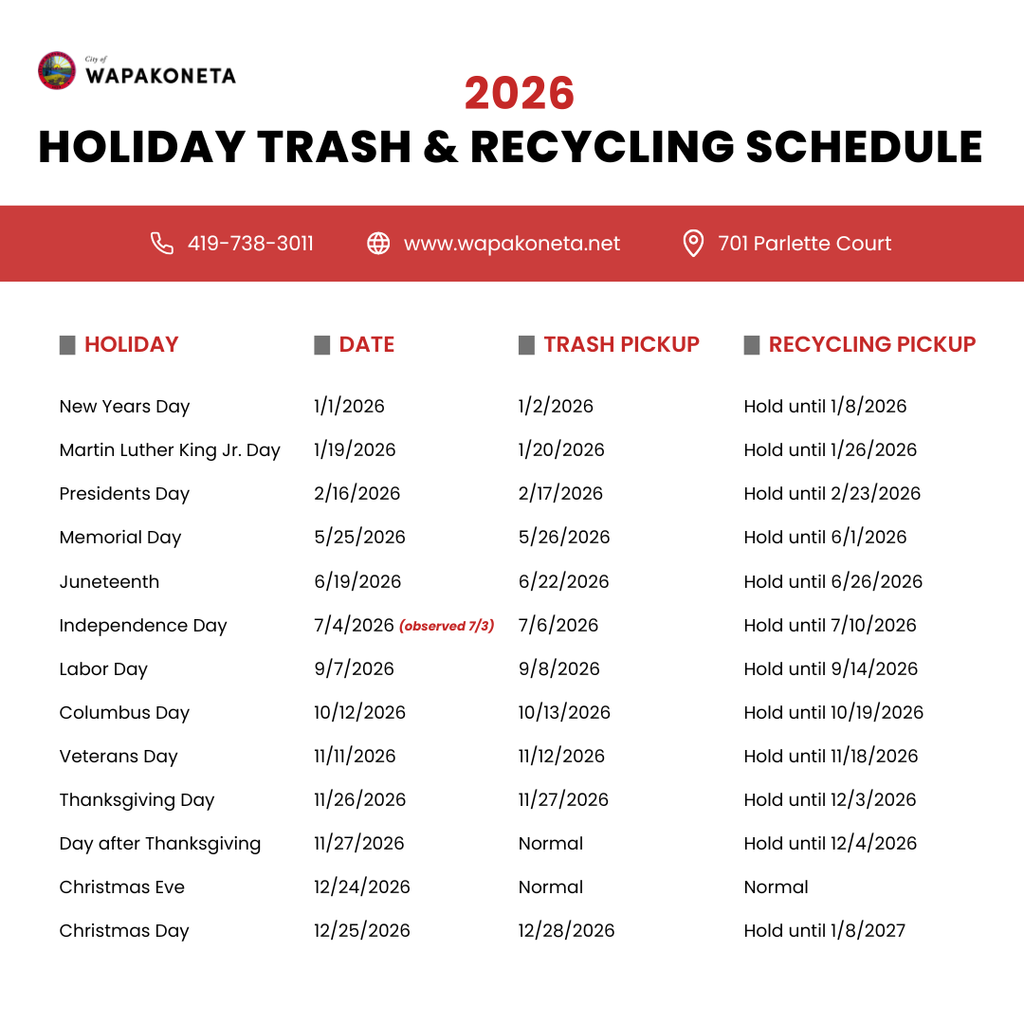 2026 Holiday Schedule