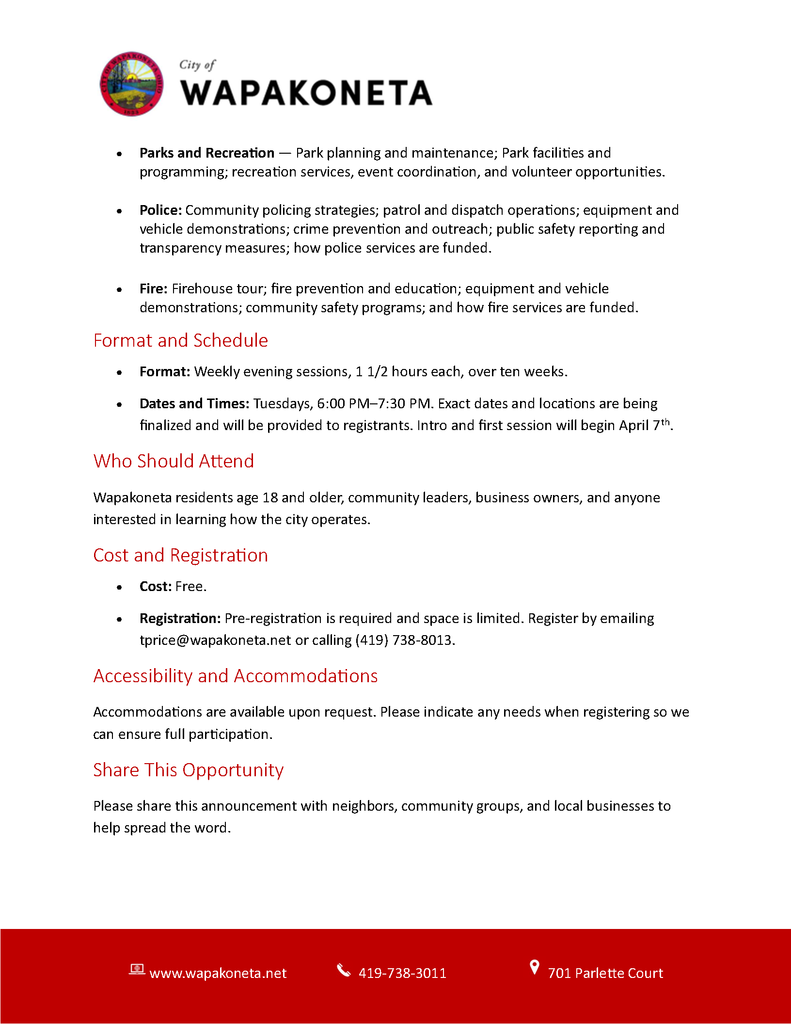 Public Service Academy Information Sheet