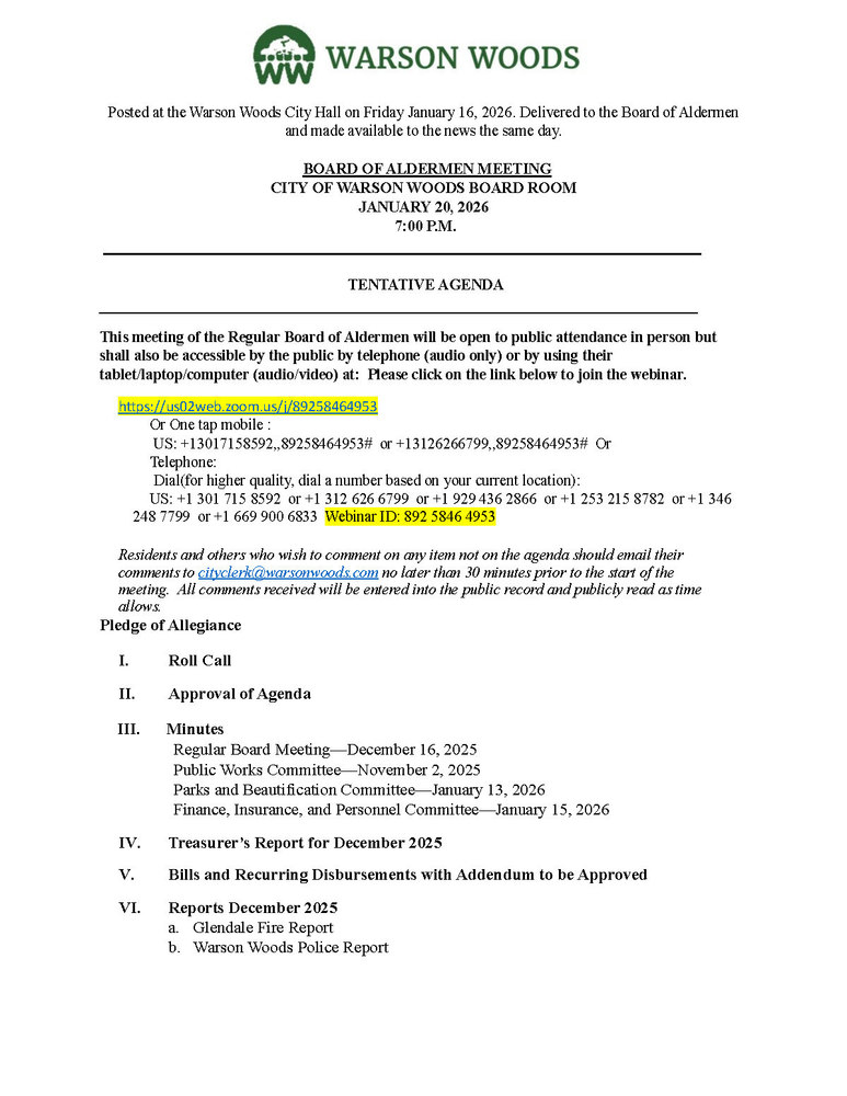 Board of Aldermen Agenda Page 1