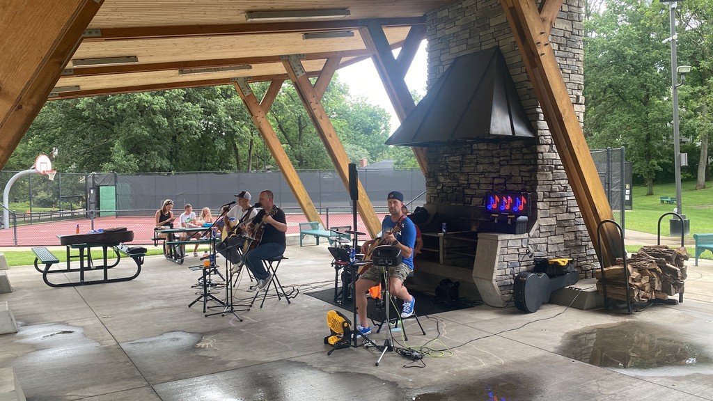 People playing Instruments in a park pavilion
