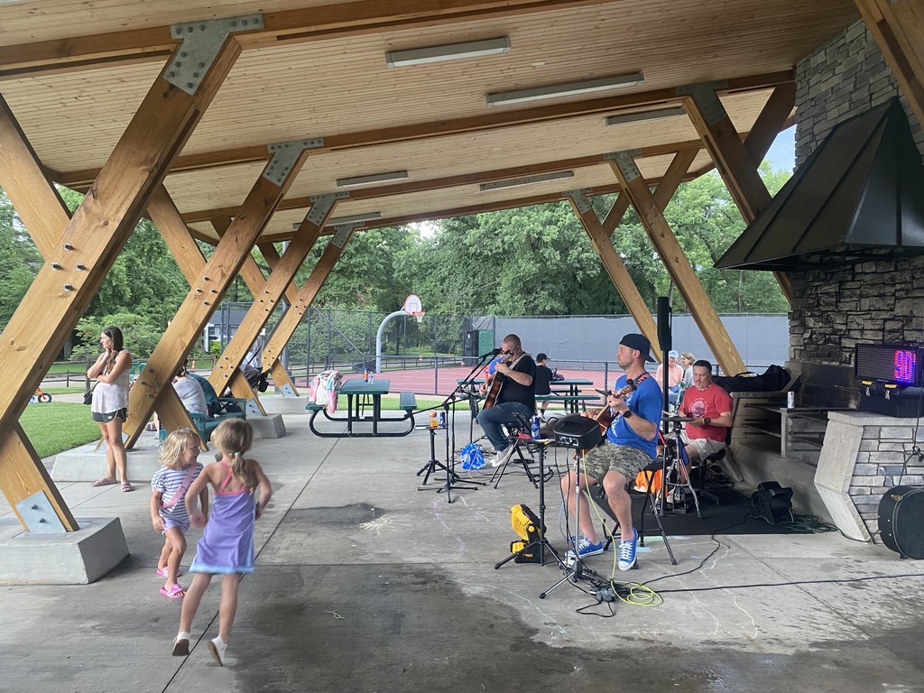 image of a band playing in a park pavilion