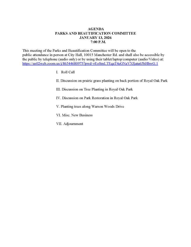 1-13-26 Parks and Beautification Committee Agenda