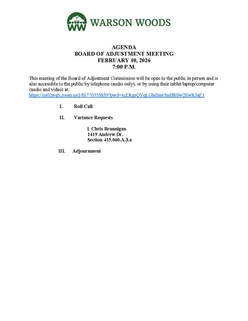 2-10-26 Board of Adjustment Agenda