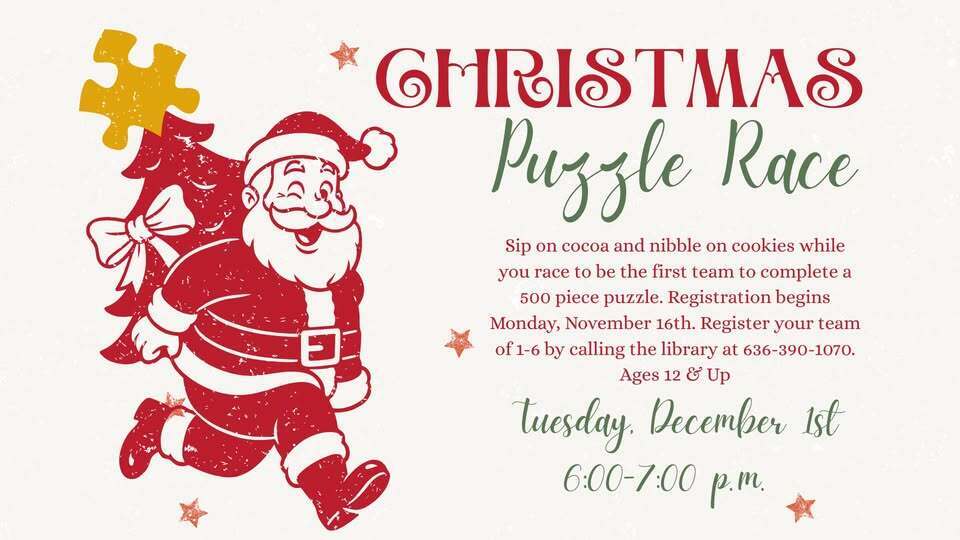 Christmas Puzzle Race - Tuesday December 1, 6 - 7pm
