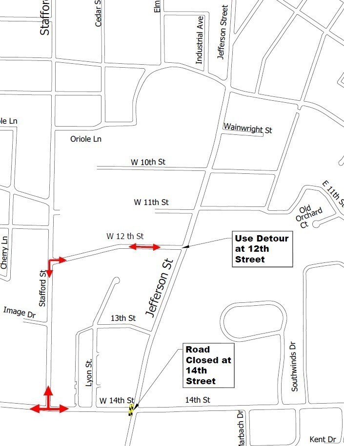 14th at Jefferson Street detour