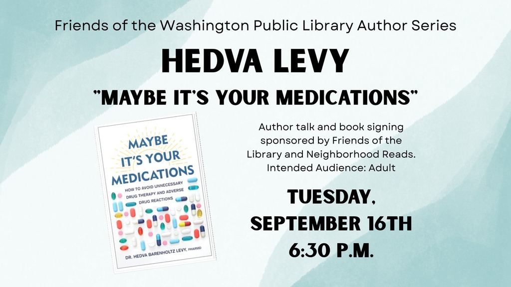 Hedva Levy author talk Tuesday September 16 at 6:30 p.m.