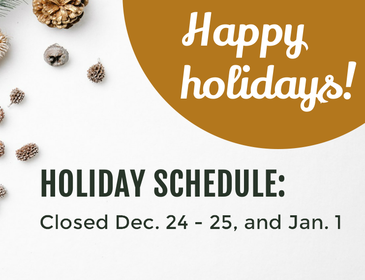 Holiday Library Schedule: Closed December 24 and December 25, and January 1 , 2026