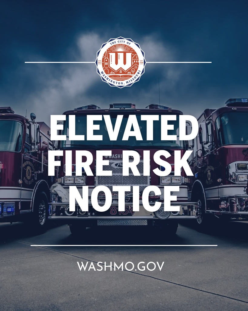 Fire trucks with the text "elevated fire risk notice"