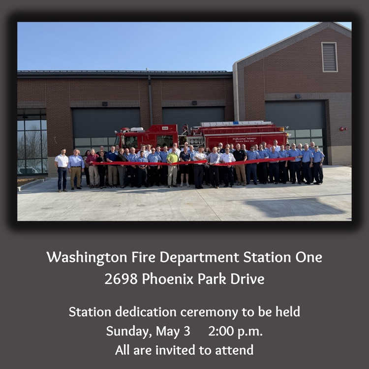 Large group photo with pumper 8110 in front of thr new WFD Fire Station 1
