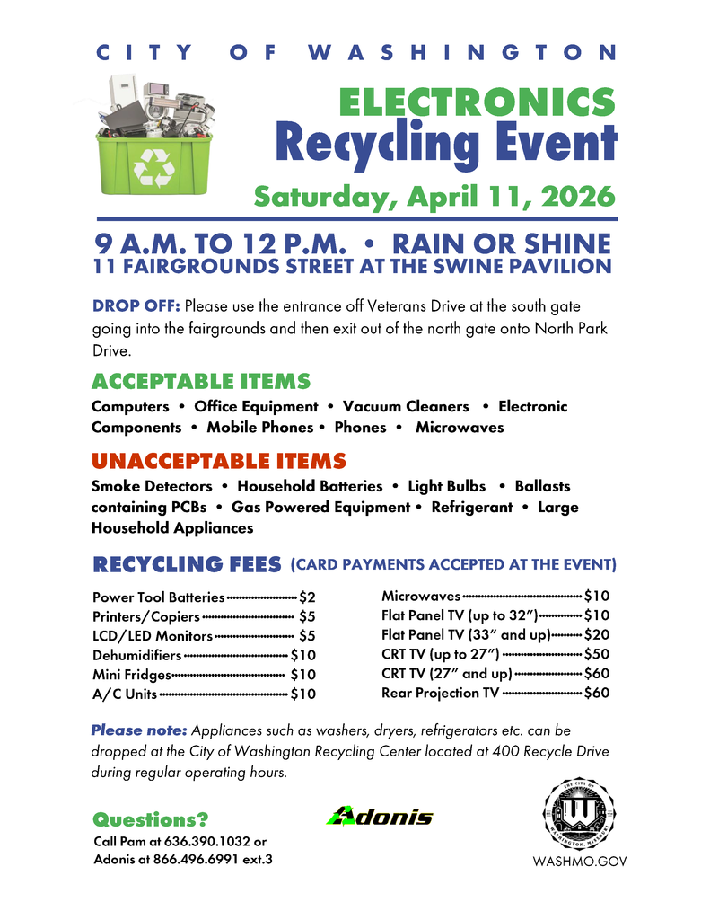 Electronics Recycling Event flyer with list of recycling fees
