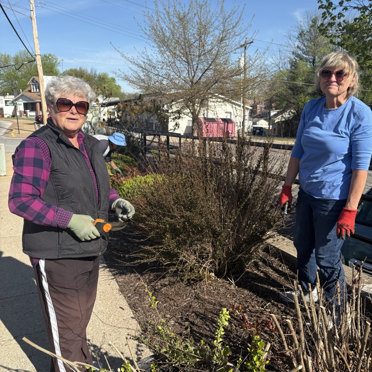 VIPs beautifying the library grounds