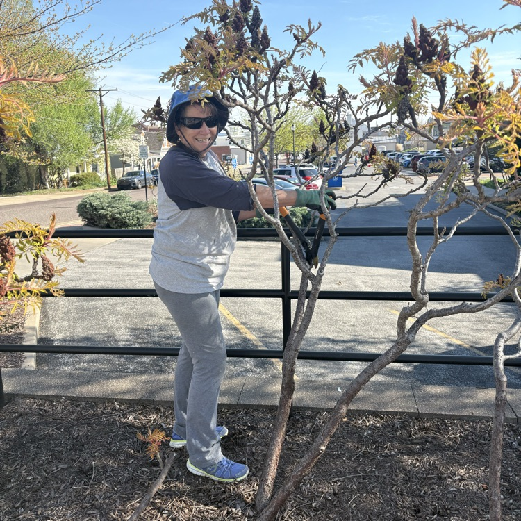 VIPs beautifying the library grounds