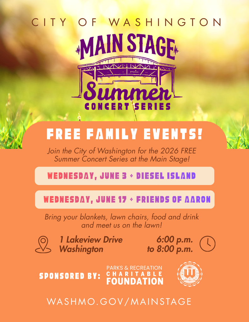 Get ready for a perfect summer evening 🎶  The City of Washington Parks & Recreation Charitable Foundation is kicking off a brand-new Summer Concert Series with not one—but two—free, family-friendly events!  Join us on Wednesday, June 3 from 6–8 PM featuring live music from Diesel Island, and again on Wednesday, June 17 from 6–8 PM with Friends of Aaron!  Grab your blankets, lawn chairs, and your favorite snacks and drinks, and come relax with friends, family, and neighbors while enjoying great live music in a laid-back outdoor setting.  We can’t wait to see you there! 🌿🎵