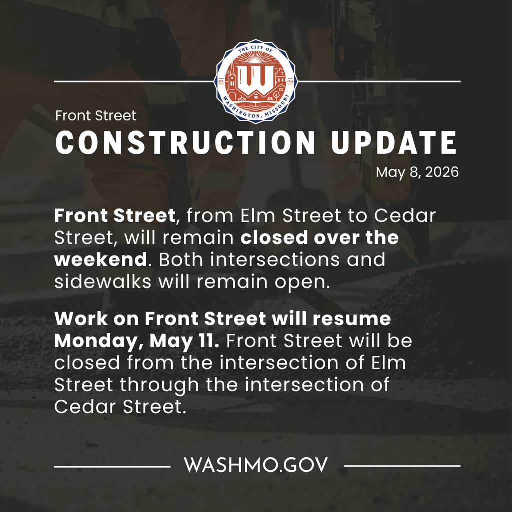 🚧FRONT STREET CONSTRUCTION UPDATE 🚧  Front Street, from Elm Street to Cedar Street, will remain closed over the weekend. Both intersections and sidewalks will remain open.  Work on Front Street will resume Monday, May 11. Front Street will be closed from the intersection of Elm Street through the intersection of Cedar Street.