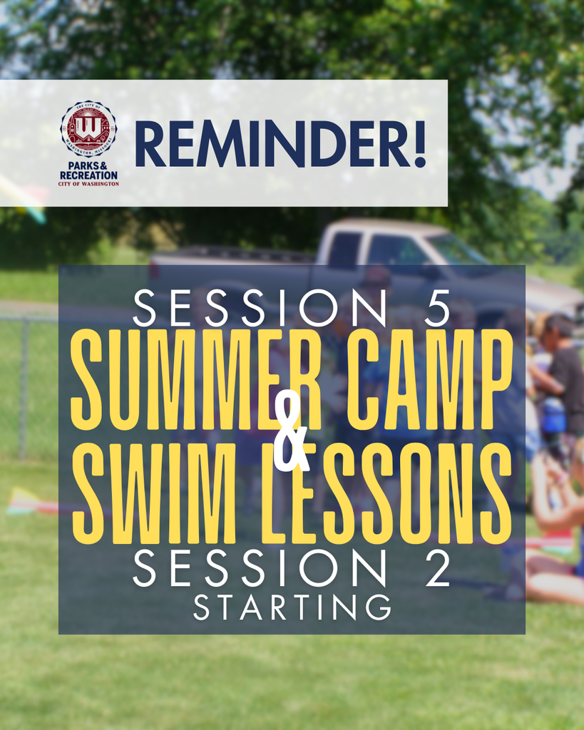 Image Reads Session 5 Summer Camp & Swim Lessions Session 2 Starting Image of kids playing in a park.