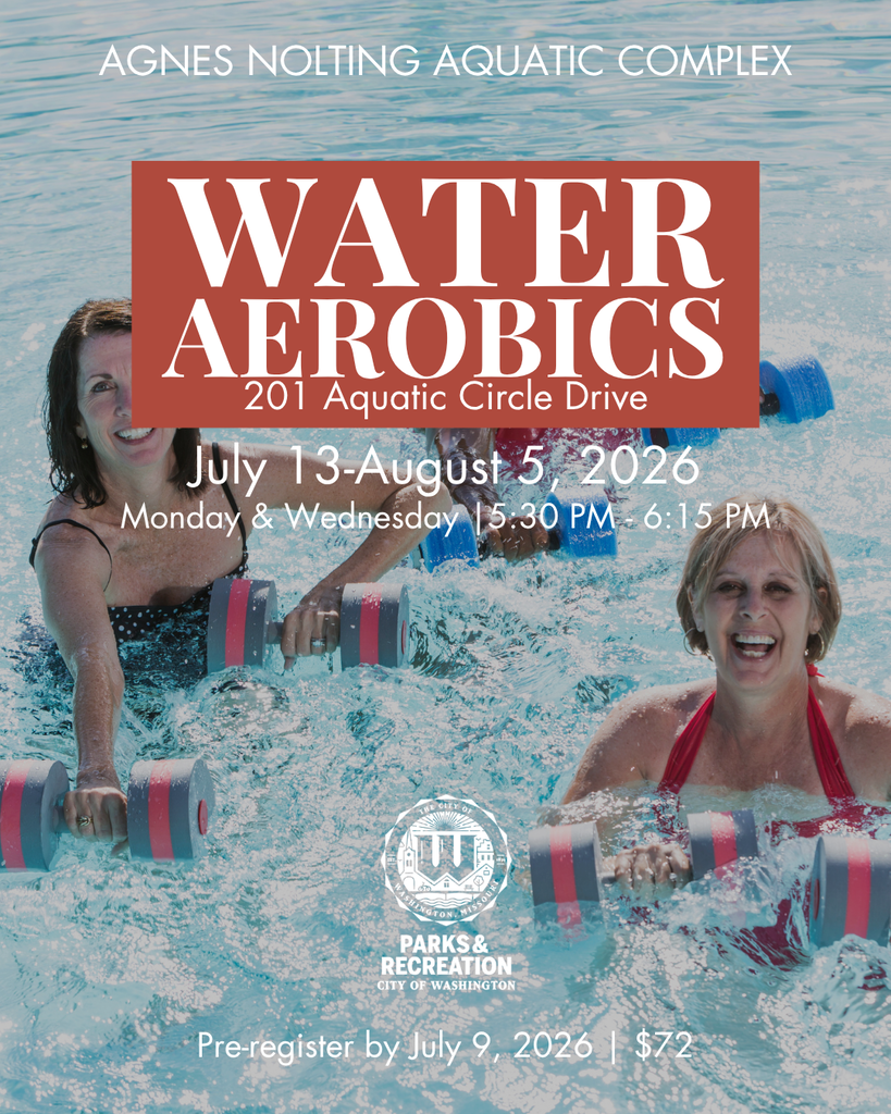women doing water aerobics smiling and laughing @ Agnus Nolting Aquatic Complex 7/13-8/5 PRe-register by 7/9/2026 for $72