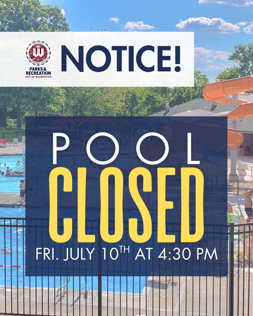 Notice the pool will be closed Friday July 10th at 4:30 PM the image is of the pool at the lap line side.