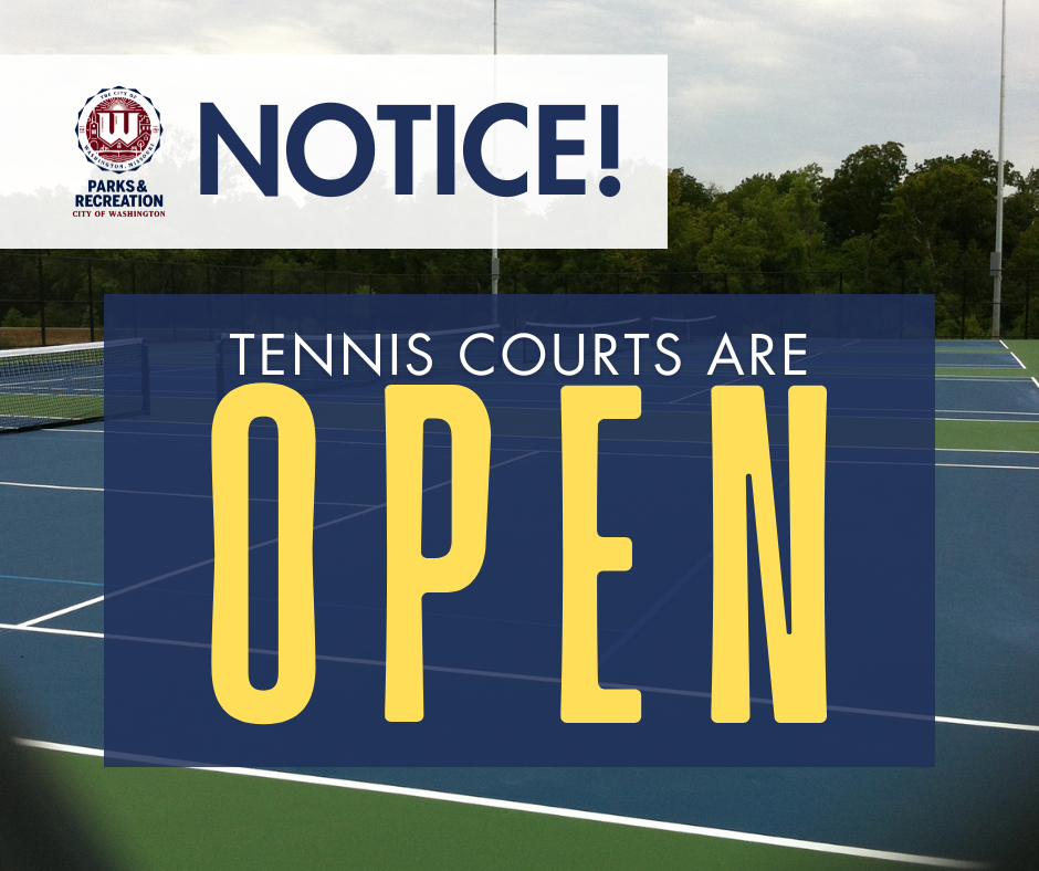 Tennis court with text reading Notice Tennis Courts are OPEN