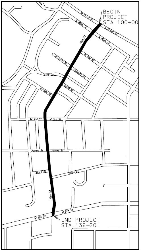 High Street Project limits from 5th Street to Front Street