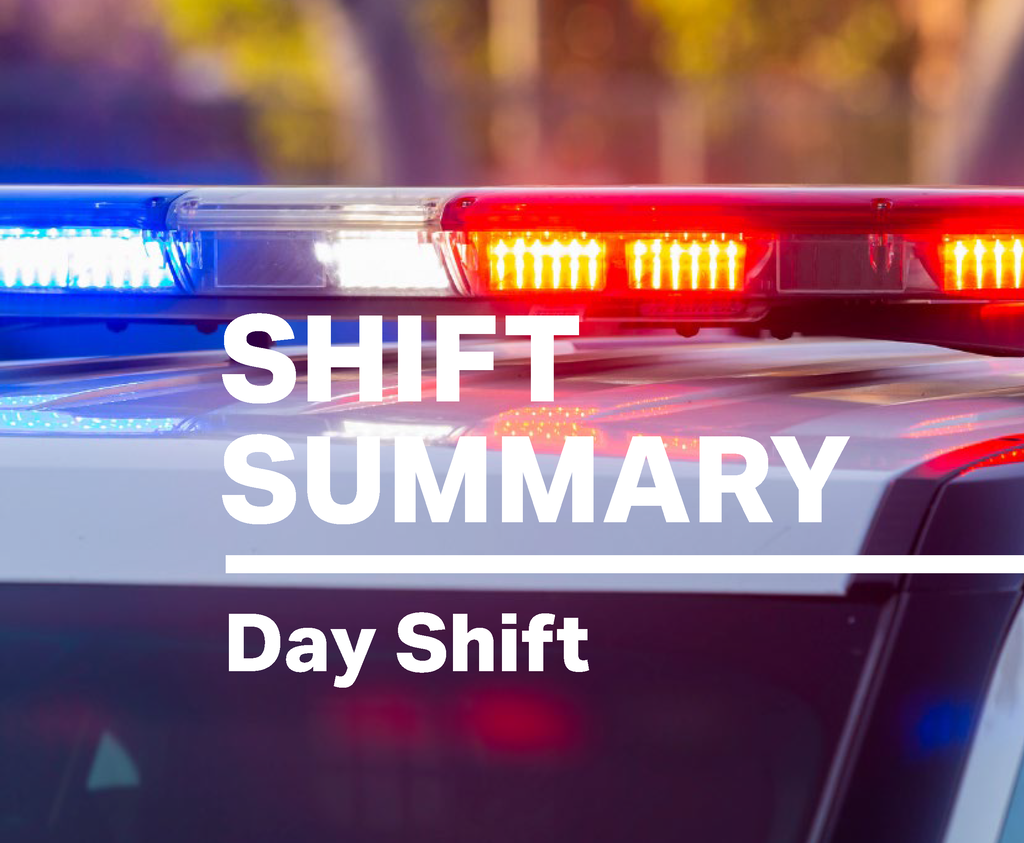 Police Car Lights with the text "Day Shift Summary"
