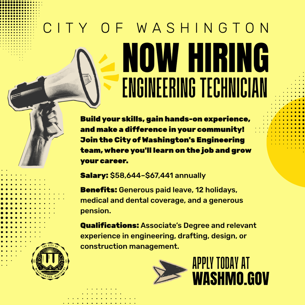 Now Hiring Engineering Technician Apply at washmo.gov/jobs