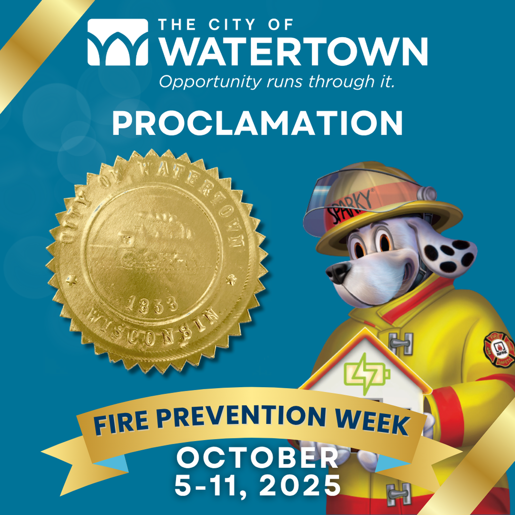 Fire Prevention Week graphic with Sparky the fire dog.